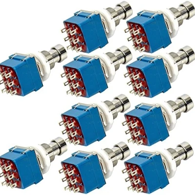 Image de Mintice™ 10 X 3PDT 9 Pins Boîte stomp guitare Pédale d&#039;effet interrupteur au pied Vrai dérivation métal bleu