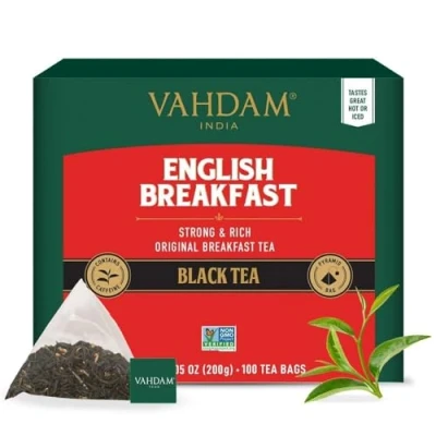 Image de VAHDAM, English Breakfast Thé Noir (100 Sachets De Pyramid) Fort Et Robuste Directement La Source En Inde Infusion Chaude/Glacée