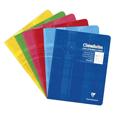 Image de Clairefontaine 3794C Un Cahier d&#039;Écriture Agrafé &quot;Clairenfantine&quot; 17x22 cm 32 Pages Double Ligne 3 mm Interligne Verticale Papier Blanc 90 g Couverture Carte Pelliculée Couleur Aléatoire
