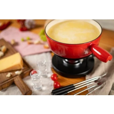 Image de Kuhn Rikon 32236 Fondue au Fromage Set en Fonte 24cm, Fonte, Rouge, 34 x 26 23 cm