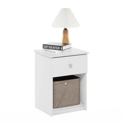 Image de Furinno Lucca d&#039;appoint, Table de Chevet avec Un tiroir, Bois d&#039;ingénierie, Blanc, 45 (W) x 61,3 (H) 39,8 (D) cm