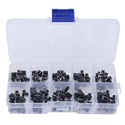 Image de Interrupteur à bouton poussoir tactile, 100pcs Touch 10 Value AC250V 6x6x4.3 13mm Kit d&#039;assortiment de commutateur micro tactile étanche en plastique, commutateurs Tact