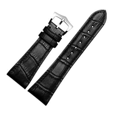Image de ODETOJOY Bracelet de Montre 25mm Remplacement à Boucle écharpe argentée en Cuir Noir