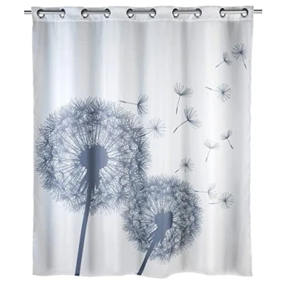 Image de WENKO Rideau de Douche Anti moisissure Astera Flex, Textile avec Effet moisissure, Grands Anneaux intégrés pour Fixation à la Barre Douche, Lavable, Hydrofuge, 180 x 200 cm
