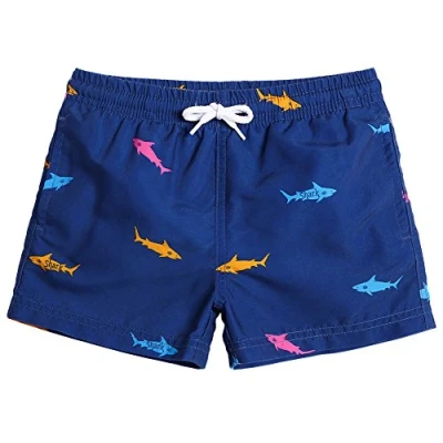 Image de MaaMgic Short de Bains D&#039;Ete Garcons Enfant Imprime Carton Dinosaure avec Slip Filet Maillot Bain a la Plage Mer,Bleu Poisson,4 Ans（4T）