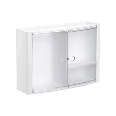 Image de TATAY Armoire de Rangement Suspendue pour Salle Bain Horizontale en plastique, ??kg résistance, 2 portes couleur translucide Bleu, Étagères Intérieures Réglables. Dimension 46x15,5x32 cm