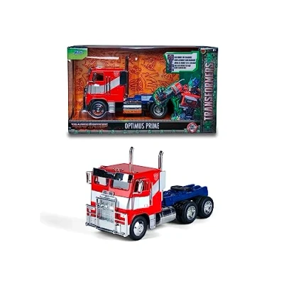 Image de Jada Toys Transformers Optimus Prime (T7) comme camion de voiture l&#039;ascension des bêtes Transformers, la miniature Cast pour enfants et adultes à partir 8 ans, 1:24, 27 cm, rouge/bleu