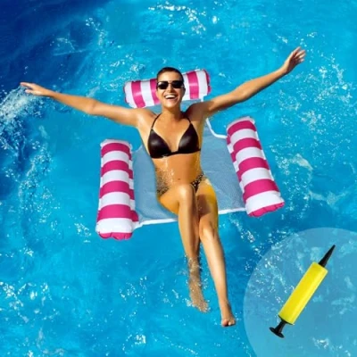 Image de hamac à eau, fauteuil de natation, eau avec filet, 3 en 1, matelas gonflable piscine, pompe d&#039;inflateur, accessoire piscine amusant pour mer, plage, lac (design trois tubes)