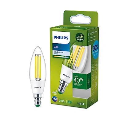 Image de Philips ampoule LED Ultra Efficient Classe A, 40W, culot E14, blanc froid 4000K, transparente, verre