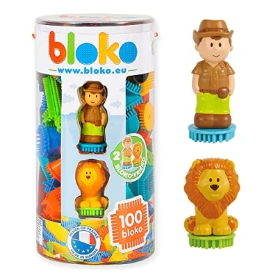 Image de BLOKO Tube de 100 avec 2 Figurines 3D Jungle Dès 12 Mois Fabriqué en Europe Jouet Construction 1er âge 503663
