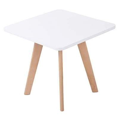 Image de CLP Table D&#039;Appoint Angulaire Almeria Style Scandinave I Basse avec Plateau Carré en MDF Pieds Bois De Hêtre, Couleur:Blanc, Couleur du Cadre:Natura (carrée)