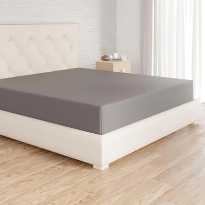 Image de Amazon Basics Drap Housse, 180 x 200 cm, 100% Coton Jersey pour Matelas Épais jusqu&#039;à 30 Gris Foncé