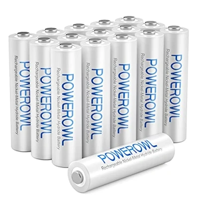 Image de POWEROWL Piles AAA Rechargeables,1000mAh 1,2V Ni Mh Accu 1200 Cycles, Faible Auto décharge Pile avec Emballage écologique Lot de 16