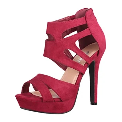 Image de Elara Escarpins Femmes Talons Aiguilles Ouverts chunkyrayan LL85 Bordo 39