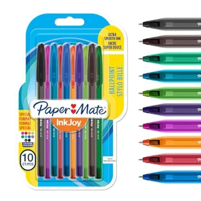 Image de Paper Mate stylo bille à capuchon InkJoy 100 CAP pointe moyenne 1 mm assortiment de couleurs originales lot 8+2 (1956751)