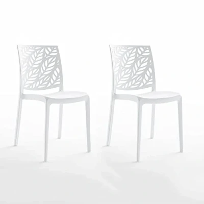 Image de Lot de chaises Dafne en polypropylène renforcé, empilables, Usage intérieur et extérieur (2 Chaises, Blanc)