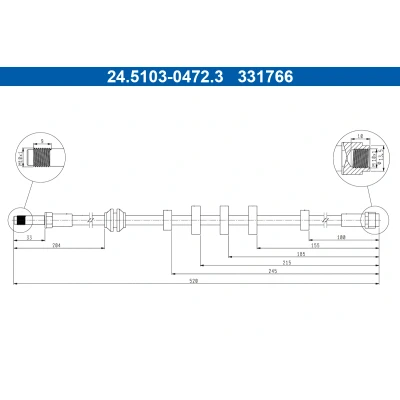 Image de ATE 24.5103 0472.3 Flexible De Frein 520mm M10x1mm AUDI: A5 B8 Coupe, A4 Avant, Berline