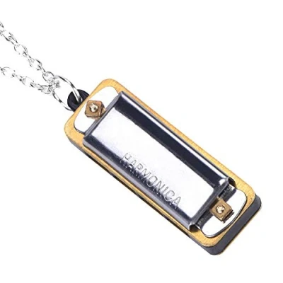 Image de Mini Harmonica C clé, Collier Portable 4 trous 8 tons jouet enfants(Silver)