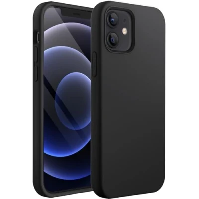 Image de JETech Coque Silicone pour iPhone 12/12 Pro 6,1 Pouces, Protection Complète du Corps au Toucher Soyeux, Étui Housse Anti Chocs Doublure Douce en Tissu Microfibre (Noir)
