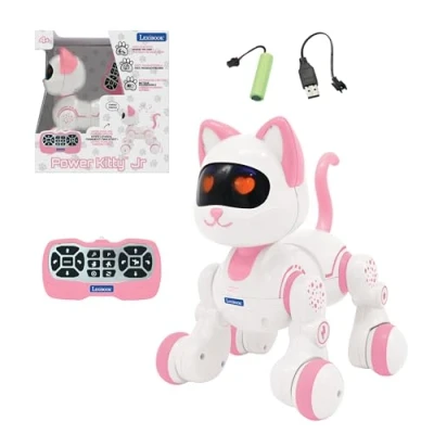Image de Lexibook, Power Kitty Jr., Chat Robot télécommandé à Dresser, Se dandine comme Un Vrai Chat, Yeux interactifs, Programmable STEM, Batterie Rechargeable, Rose/Blanc, KIT01