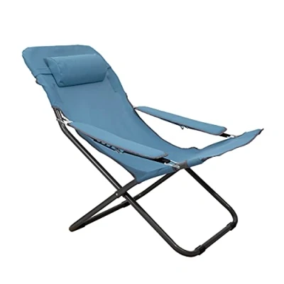 Image de HOMECALL Chaise de camping pliable en textilène 2 x 1 avec dossier réglable, bleu