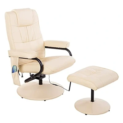 Image de HOMCOM Fauteuil de Massage et Relaxation électrique pivotant inclinable avec Repose Pied revêtement synthétique Beige