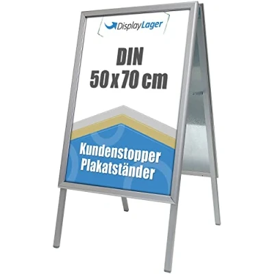 Image de DisplayLager, Qualité danoise Alu Line 2 affiches (recto verso) Support publicitaire résistant aux intempéries Argenté 50 x 70 cm