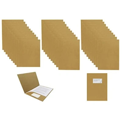 Image de Smiling Art Lot de 30 classeurs présentation en papier kraft 320 g/m² au format A4, porte documents, classeurs, idéal pour le bureau, l&#039;école, université, 31 x 24 cm (beige, 30)