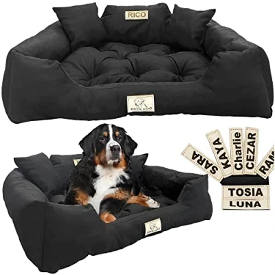 Image de EDANTI Lit pour chien et chat Canapé personnalisé avec nom L à XL, grands chiens de taille moyenne petite (75 x 65 cm, noir)