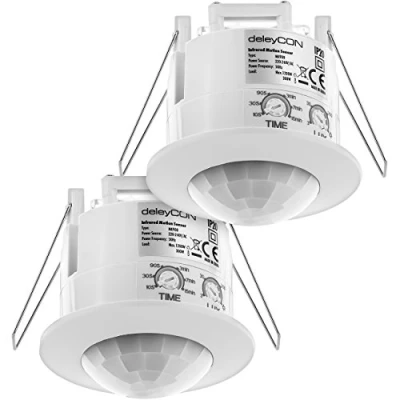 Image de deleyCON 2X Infrarouge Détecteur de Mouvement Encastré Montage au Plafond Intérieur Contrôle des Feux Zone Travail à 360 Portée 6m Capteur Lumière Intégré Blanc