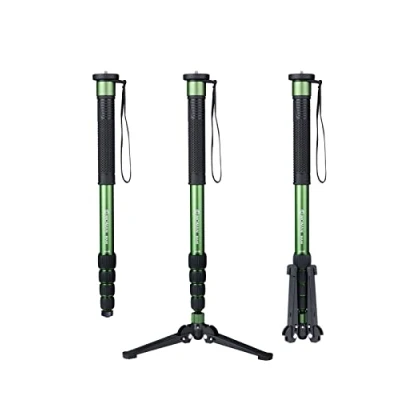 Image de Monopode, Moman MA66 Monopieden Fibre de Carbone avec Base Support Trépied Réglable pour DSLR Caméra Appareil Photo Gopro 5 Sections Hauteur Maximale 168 cm, Charge 10kg, Noir Vert