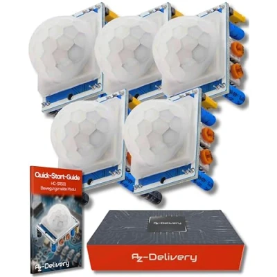 Image de AZDelivery 5X HC SR501 PIR Capteur à Ultrasons Module Télémètre Compatible avec Arduino et Raspberry Pi incluant Un E Book!