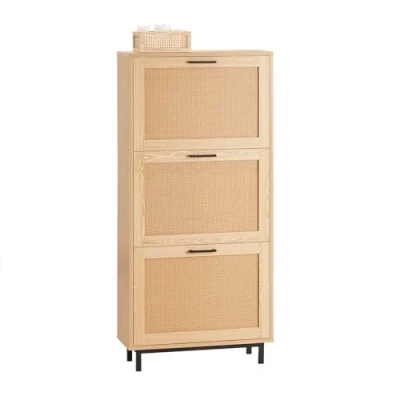 Image de SoBuy Meuble à Chaussures, Armoire Commode Chaussures avec 3 Abattants, de Rangement Effet Cannage Rotin, 60 x 24 127 cm, FSR155 N