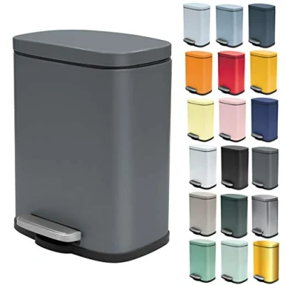 Image de Spirella Poubelle de Salle Bain à Pédale en Inox AKIRA Fermeture Douce Easy Close, Revêtement Anti Trace Doigts 21,4 x 17,6 30 cm 5L Gris Mat