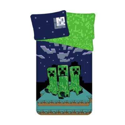 Image de Jerry Fabrics Minecraft Parure De Lit en Coton Creeper 2&quot; Bleu/Vert 140 X 200 Cm