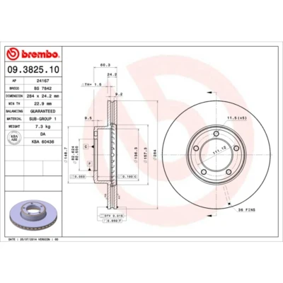 Image de BREMBO 09.3825.10 Disque de frein 284 24,2 5 ventilé l&#039;intérieur JAGUAR: E Type Cabriolet, XJS XJ Berline