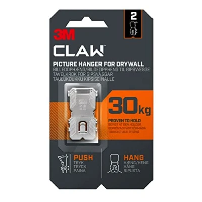 Image de 3M Claw Lot de 2 crochets muraux pour accrocher des tableaux en placoplâtre, crochets, supporte jusqu&#039;à 30 kg, idéal les objets lourds