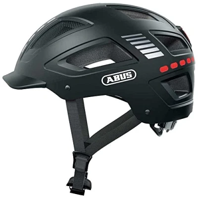 Image de ABUS Casque de vélo lumineux Hyban 2.0 LED lumière avant et arrière &amp; coque rigide robuste pour hommes femmes noir mat, taille XL