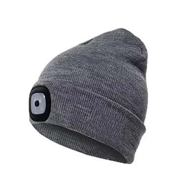 Image de Bonnet lampe frontale à LEDs 2023, USB rechargeable. Idée Cadeau. Vendeur et stock en France (Gris)