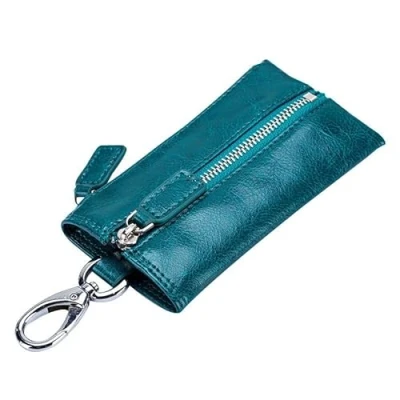 Image de iSuperb Porte Clef Cuir Portefeuille, Etuis clés Monnaie Sac à Poche Sécurité avec Crochet Clip 9,5 x 3,5 5 cm (Rose)