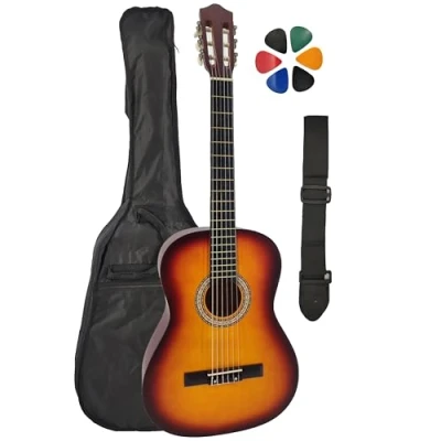 Image de AMROVA Pack Guitare Classique 4/4 (Adulte) avec Sangle et 6 Médiators (Sunburst)