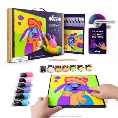 Image de OKTO peinture par numéros pour enfants kit de avec argile séchée à l&#039;air libre, art mural 2D unique, sensoriel sur toile, thème lapin, d&#039;art animal encadré