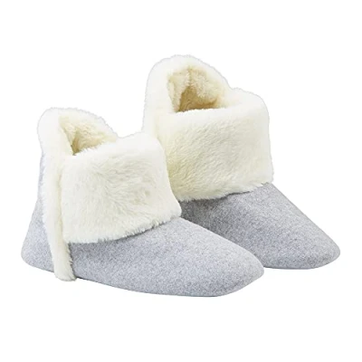 Image de DUNLOP Chaussons Femme, Chausson Botte Fantaisie Feutre Et Fourrure Avec Semelle Antidérapantes À Mémoire De Forme Intérieur Exterieur, 36 au 41 (39, Gris, numeric_39)