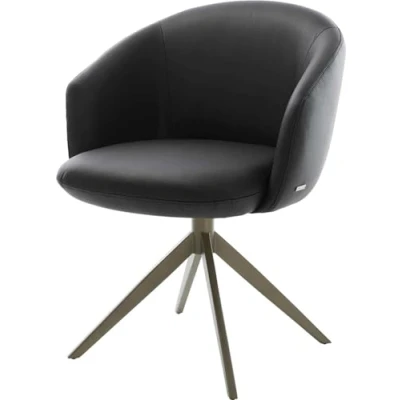 Image de Chaise pivotante Caja Flex avec accoudoirs cuir de vache noir pied croisé large aspect titane pivotement sur 360 fonction bascule ressorts ensachés