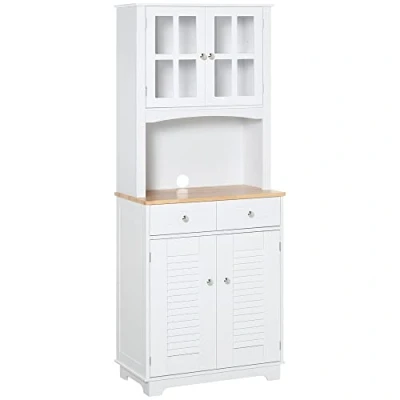 Image de HOMCOM Buffet de Cuisine Armoire 2 placards Portes persiennes et acryliques tiroirs Grande Niche Bois Caoutchouc MDF Blanc