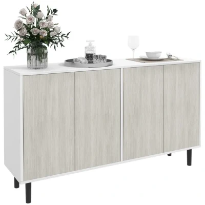 Image de HOMCOM Buffet Cuisine Meuble de Rangement Armoire 2 placards avec étagères réglables, 121 x 37 75 cm, Blanc et Aspect Bois Gris
