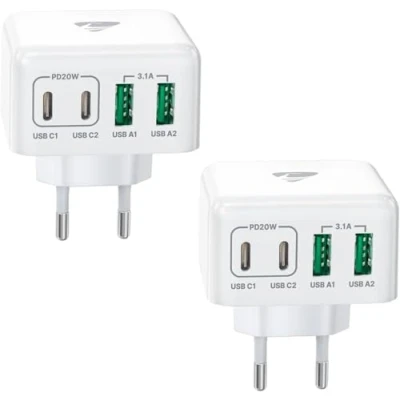 Image de 2Pack Chargeur USB C, 40W 4 Port Prise USBC Rapide Multi Secteur Double PD+QC Type C Adaptateur pour iPhone 16 15 14 13 12 11 Pro Max X XS XR 8 7 6S Plus Mini SE, iPad, Samsung Galaxy