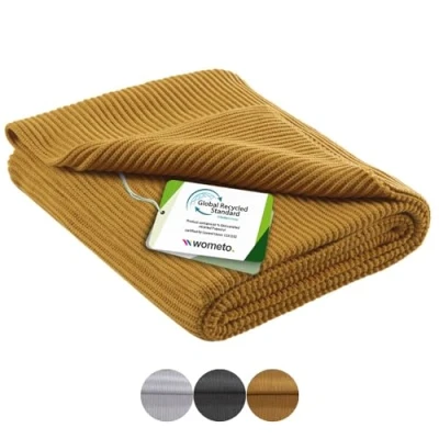 Image de wometo eco Couverture tricotée 140 x 190 cm, jaune, certifiée GRS, 60 % recyclée, ÖkoTex, avec motif de tricot