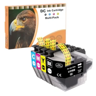 Image de D&amp;C LC422XL Lot de 4 cartouches d&#039;encre compatibles avec Brother LC 422XL 422 pour MFC J5340DW J5345DW J5740DW J6540DW J6940DW (noir, cyan, magenta, jaune)