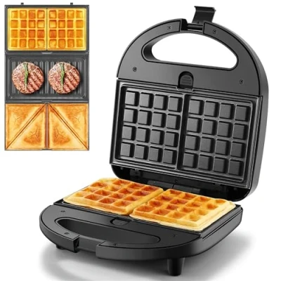 Image de YASHE Machine à Sandwich 3 en 1, 750 W Gaufrier et Presse Paninis, Appareil avec Plaques Antiadhésives Interchangeables, Affichage LED Poignée Cool Toucher